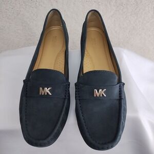 Michael Kors Loafers Womens 9.5 Navy Suede MK Logo Moccasin Flats Slip On